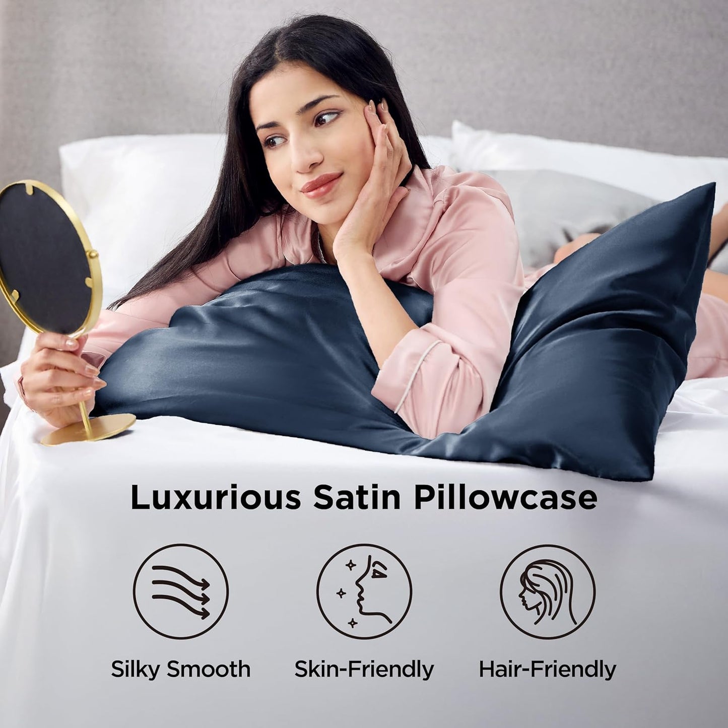 Bedsure Satin Pillowcase 2 Pack Similar to Silk Pillow Cases Standard Size, Pillow Case for Sleeping Women with Envelope Closure, Gifts for Women Men, Mood Indigo, 20x26 Inches