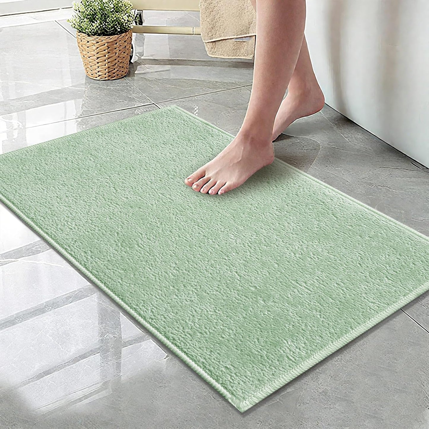 Bath Mat-Non-Slip Bathroom Floor Mats-Absorbent Quick Dry Low Pile Bathroom Rugs Fit Under Door-Bath Rug for Sink,Bathtub,Shower Room,24"×36",Sage Green