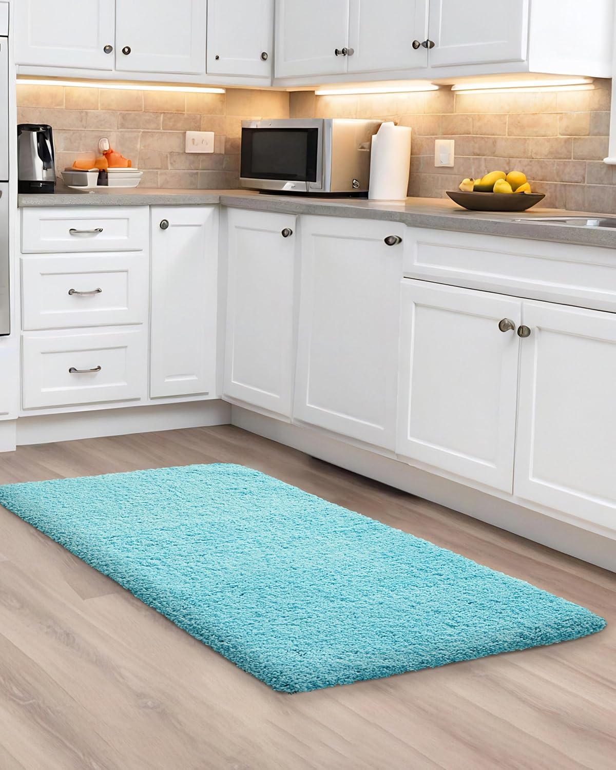 ILANGO Teal Bathroom Rugs 32" × 20" Non Slip & Super Absorbent Extra Thick Soft, Washable Bath Mat for Floor, Microfiber Plush Shaggy Bath Rug with Rubber for Bathtub Shower Room Sink
