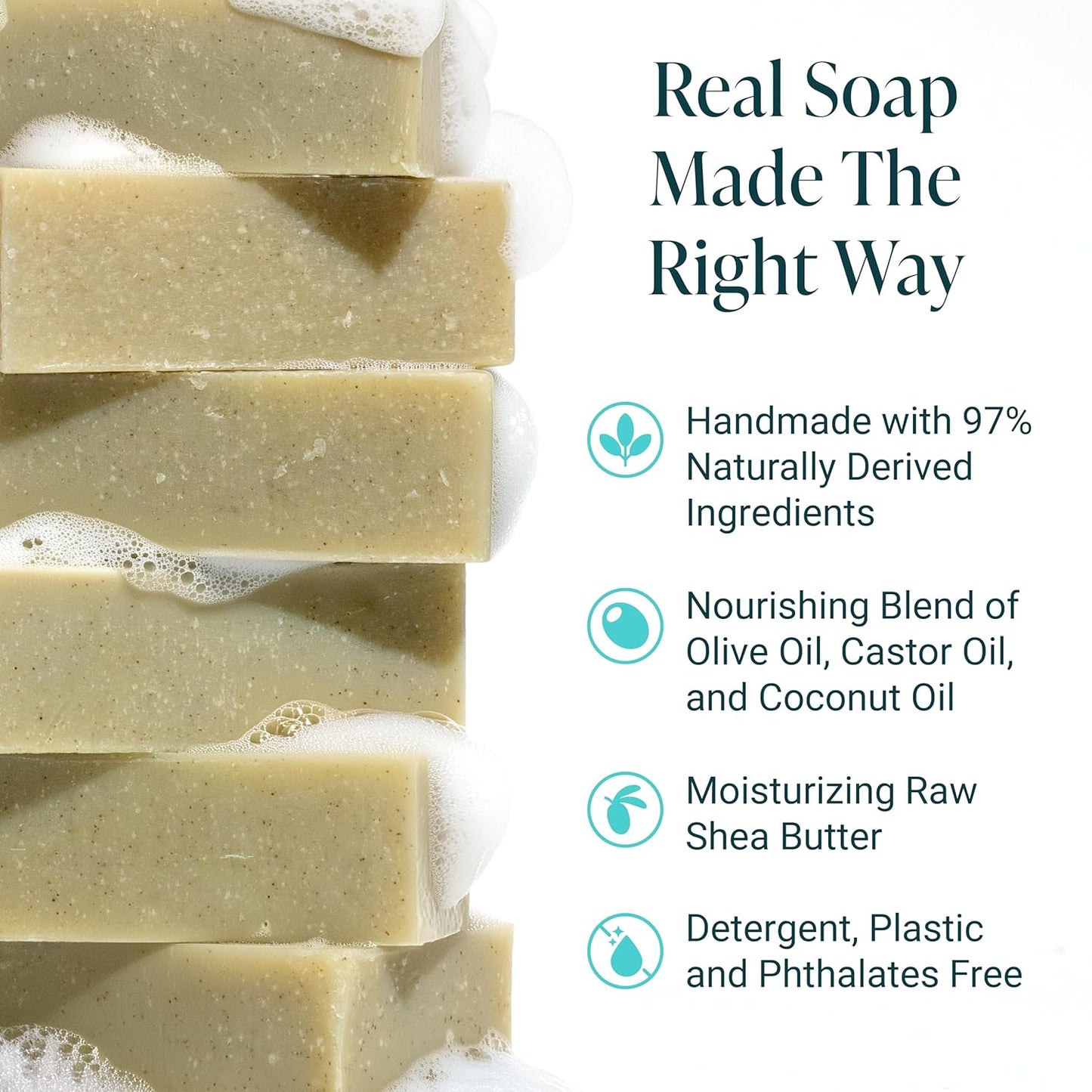 The Bubble Factory Handmade Natural Bath & Body Soap Bar, Vegan, All-Natural, Palm Oil Free, Made in USA with Shea Butter + Essential Oils, Pine Top, 3 Bars