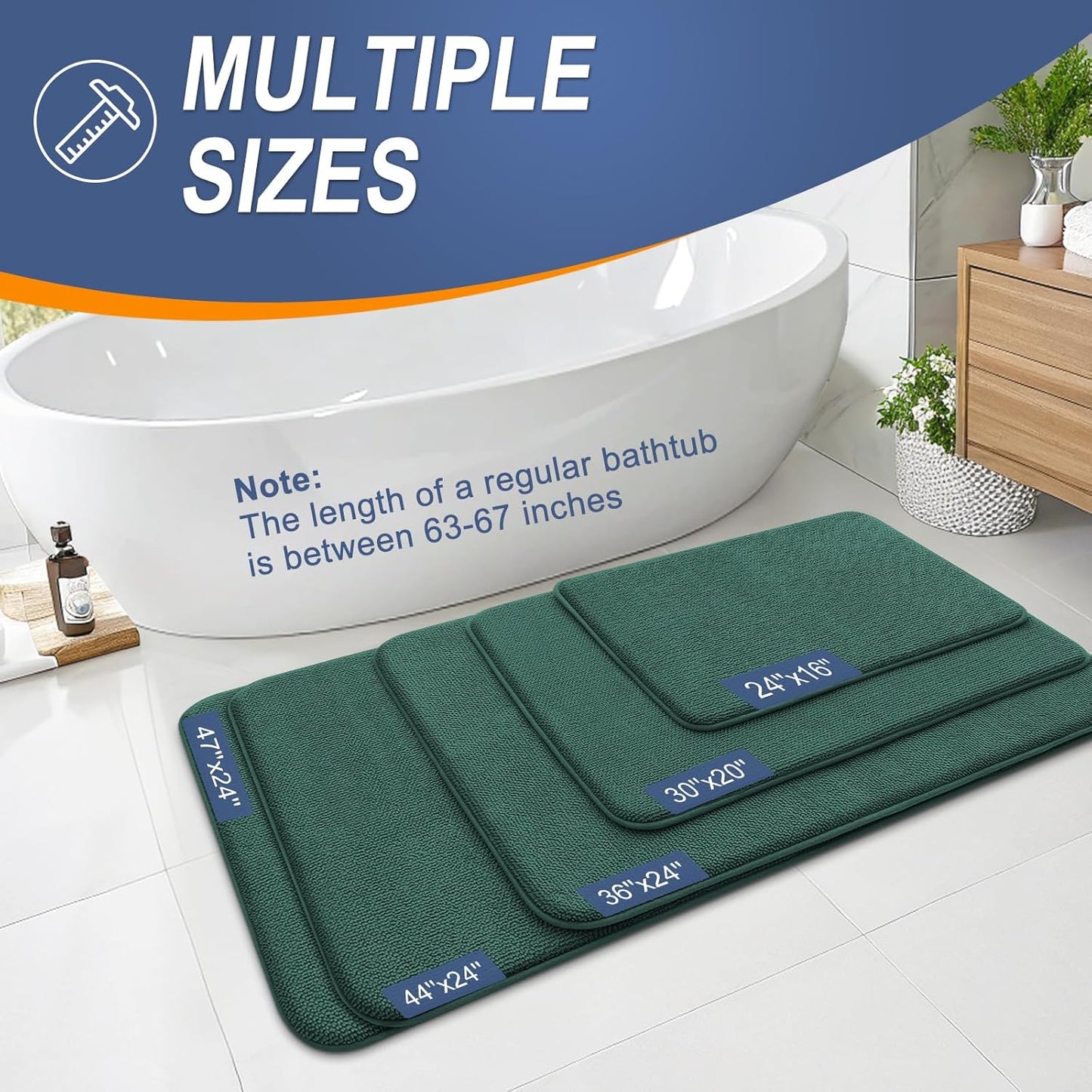 OLANLY Thick Memory Foam Bath Mat Rug 44x24, Extra Soft Absorbent Bathroom Rug, Quick Dry Bath Mats, Non-Slip, Washable Carpet for Bathroom, Tub and Shower, Home Decor Accessories, Blackish Green
