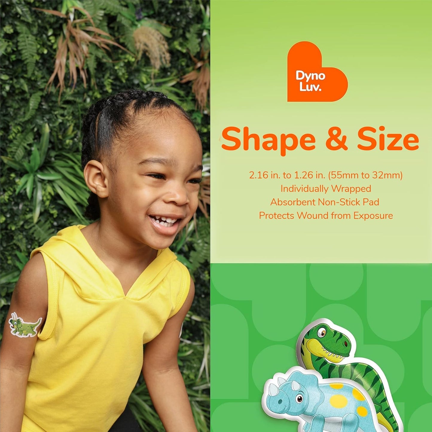 BioSwiss Kids Bandages, Baby Dino Shaped Self Adhesive Bandage Set, Latex Free, Sterile Wound Care, 24 Count