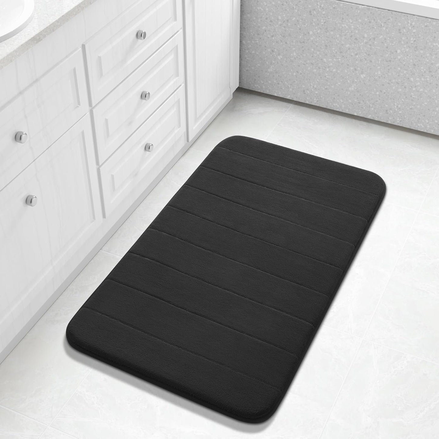 Yimobra Large Bath Mat 36"x24", Super Soft Quick Dry Memory Foam Bathroom Rug, Water Absorbent, Non Slip Backing Machine Washable for Tub Shower, Thick Comfort Support, Black
