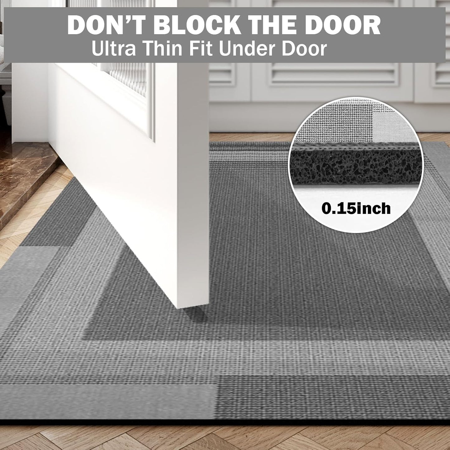 Non Slip Bath Mat, Rubber Backing Ultra Thin Bathroom Rugs Fit Under Door Quick Dry Super Absorbent Washable Bath Rug Shower Mat for Bathroom Floor Bathtub Sink, Easy Care Dark Grey 20"x 32"