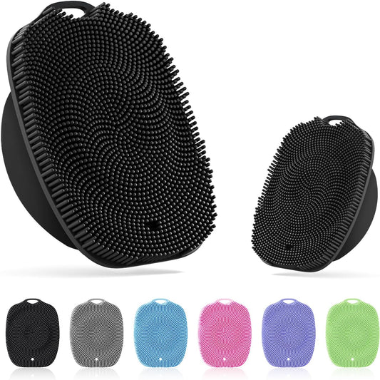 Soft Silicone Body Scrubber, Gentle Like a Hand Exfoliating Your Skin and Build Up Lather, Back Large Suction Cup Easy to Store, & Deep Clean (Body Scrubber + Face Scrubber Black)