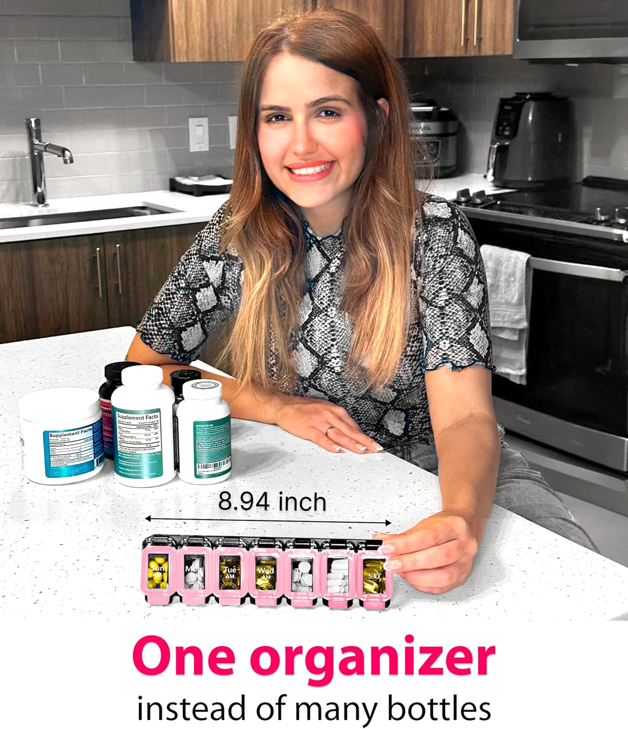 Weekly Pill Organizer 1 time a Day – Pill Box 7 Day with Enhanced Waterproof Seal, Large compartments Hold Big Vitamins & Supplements, Upgraded Locking lids, for Home & Travel use, Durable Hard case