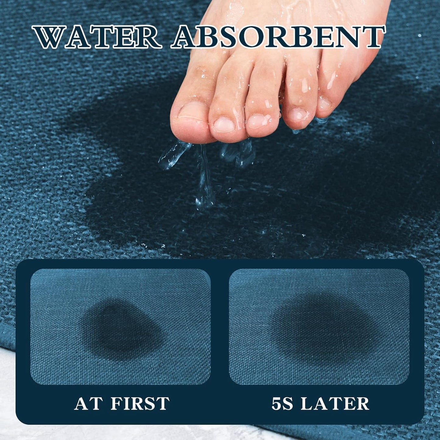 chakme Bathroom Rugs Mat 59x17, Ultra Thin Bath Rug Non Slip Runner Quick Dry Absorbent Bath Mat for Bathroom, (Dark Blue, 59"x17")