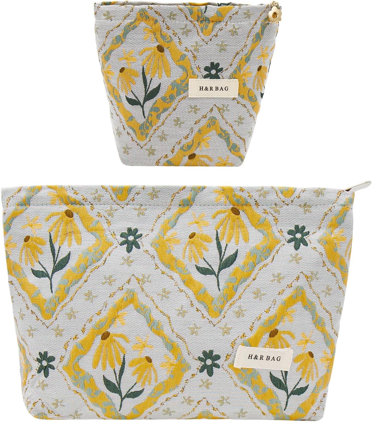 2 Pcs Makeup Bags, Large Cosmetic Bag Travel Toiletry Bag Organizer for Women, Embroidery Craft, Floral Makeup Bag Small Cosmetic Pouch Purse with Zipper Gifts for Girls Teen