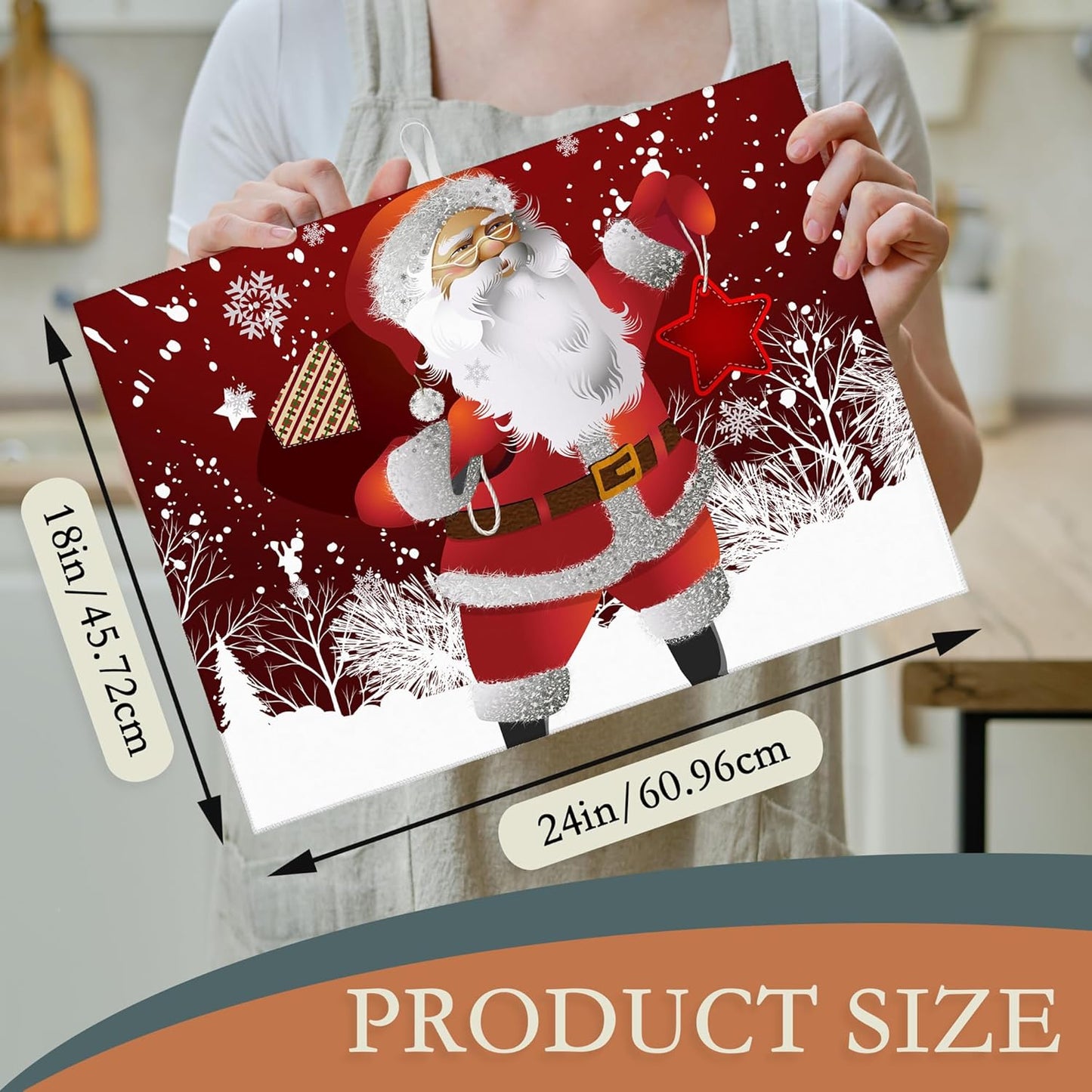 Christmas Santa Claus Dish Drying Mats 18x24 Inch,Christmas Snowflakes Dish Pad Drying Rack Mat for Kitchen Counter Ultra Absorbent Microfiber Dishware Coffee Maker Bar Countertop Decor