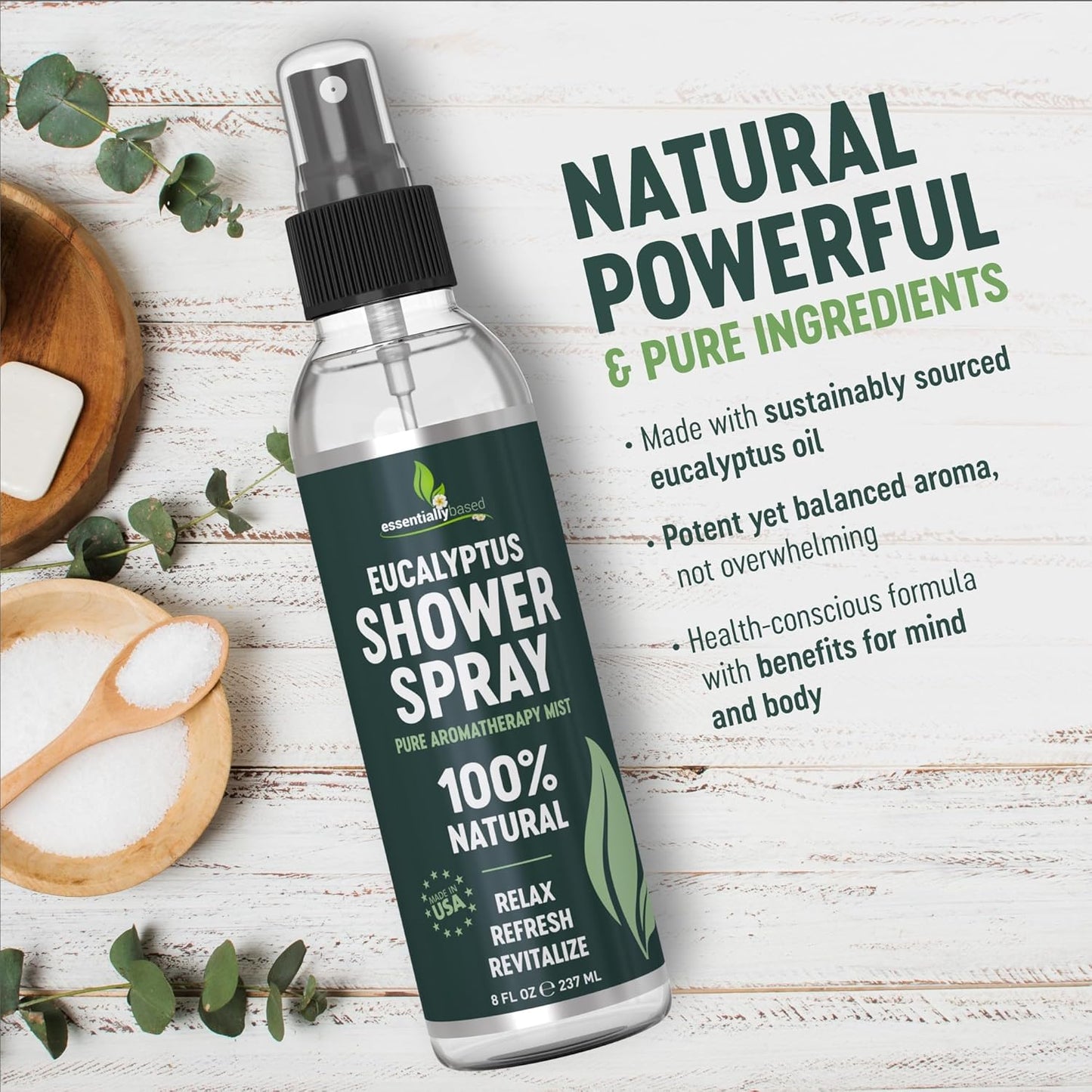 Pure Eucalyptus Shower Spray Big (8oz) - 100% Pure and Organic Oil - Eucalyptus Spray for Shower, Sauna and Spa - Steam Room Oil - Made in USA - Big (8oz)