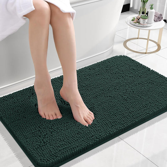 OLANLY Bathroom Rugs 24x16, Extra Soft Absorbent Chenille Bath Rugs, Rubber Backing Quick Dry, Machine Washable Bath Mats for Bathroom Floor, Tub and Shower, Home Decor Accessories, Blackish Green