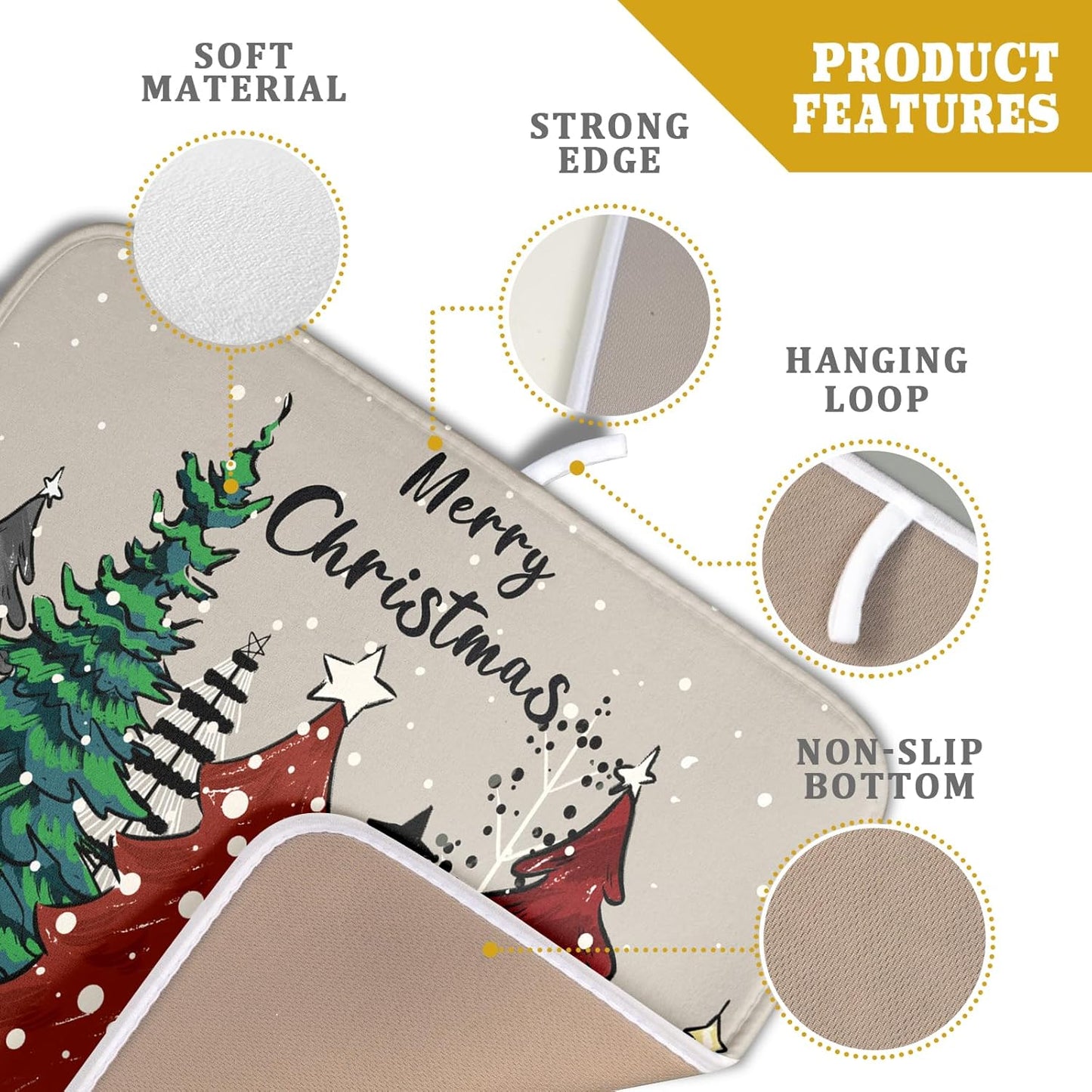 Christmas Trees Dish Drying Mat Winter Holiday Kitchen Dishes Pad 16x18 Inch Absorbent Reversible Fast Dry Draining Rack Pad for Countertop