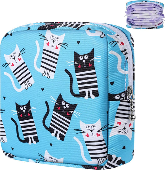 Period Bag, Canvas Sanitary Napkin Storage Bag for Girls Womens, Portable Sanitary Napkin Period Pad Pouch for Purse, Small Make Up Bags(F513B-H)