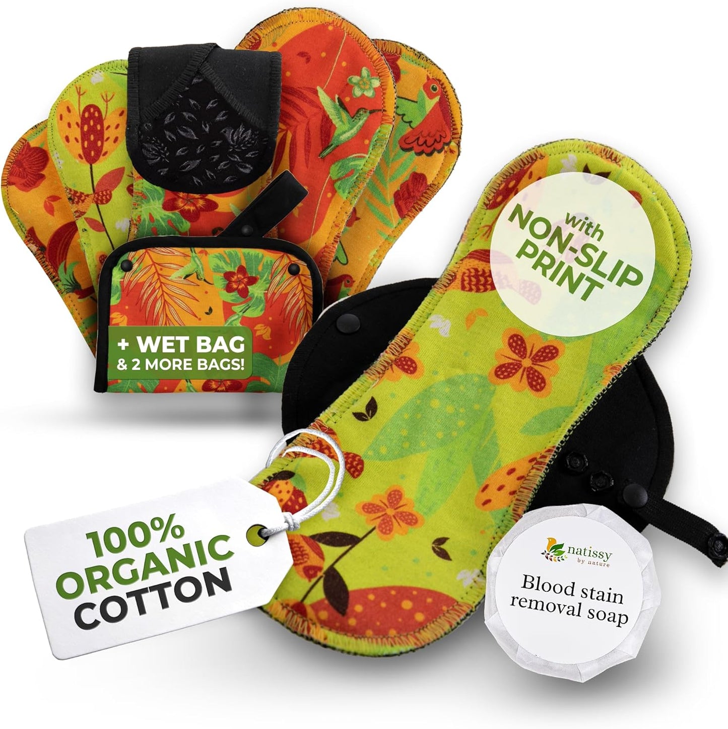 Non-Slip, (Premium) High Absorbency Reusable Period Pads for Heavy Flow (6 Pack L+XL) - Leak Proof & Odor Free Cotton Cloth Pads for Women - High-Temp Washable, Soft & Skin-Safe for Menstrual Comfort