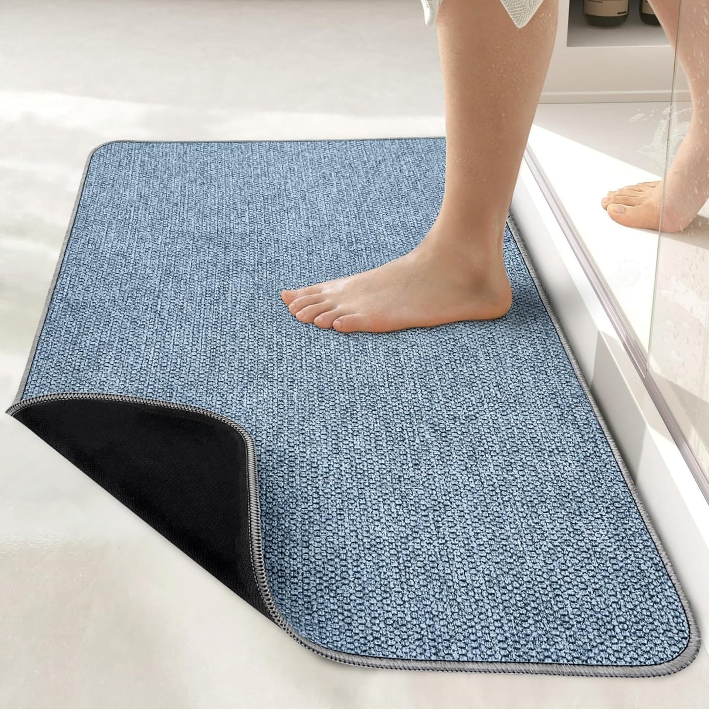 Bath Mat,Ultra Thin Bathroom Rugs,Rubber Bath Mats for Bathroom,No Slip Bath Rugs,Quick Dry,Machine Washable,Low Pile,Absorbent,Shower Outside,Sink,Home Decor Accessories.Blue,1'5"x2'3"(17x27inch)