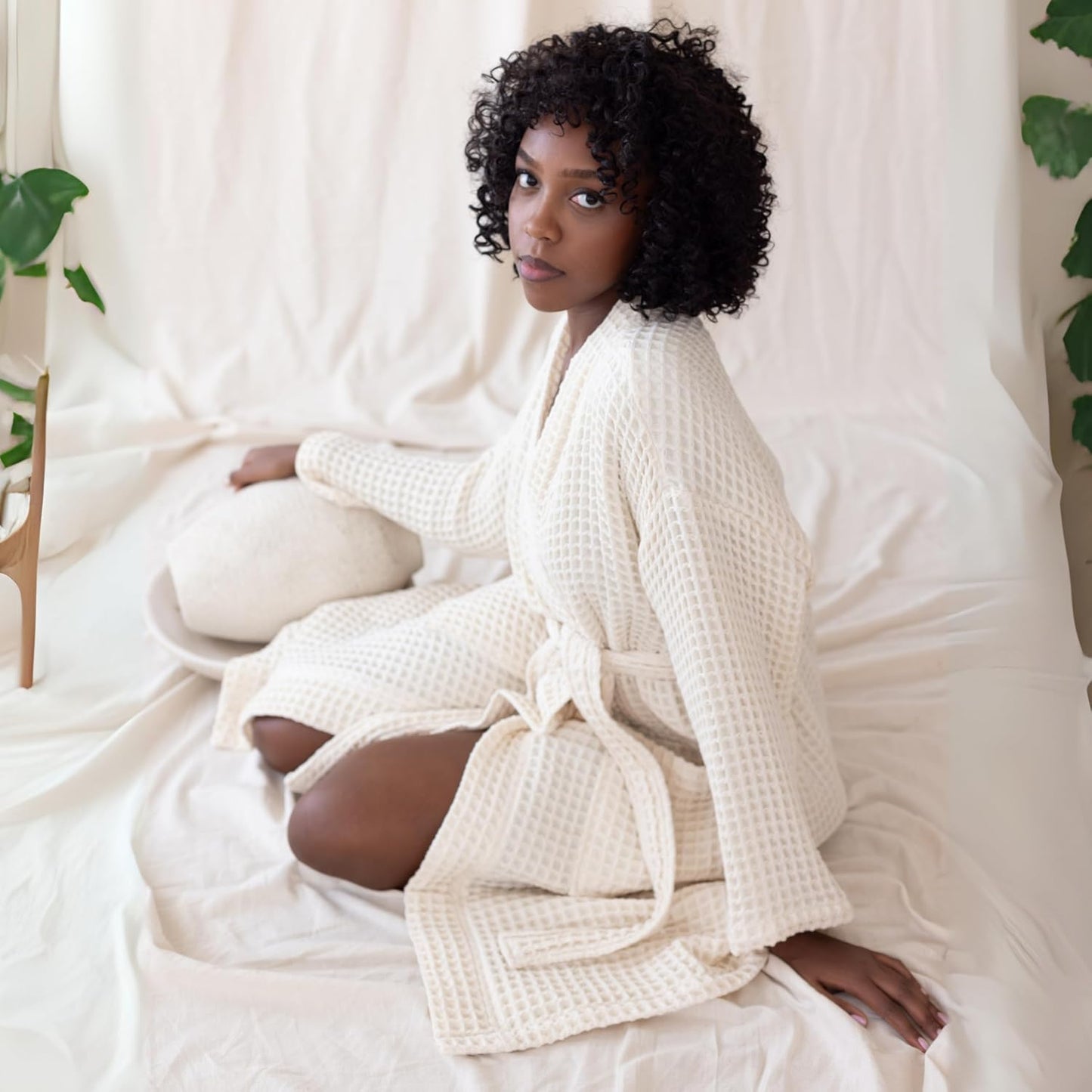 Womens Kimono Waffle Robe - Lightweight 100% Turkish Cotton Housecoat for All-Day Lounging - Bathrobe for Shower