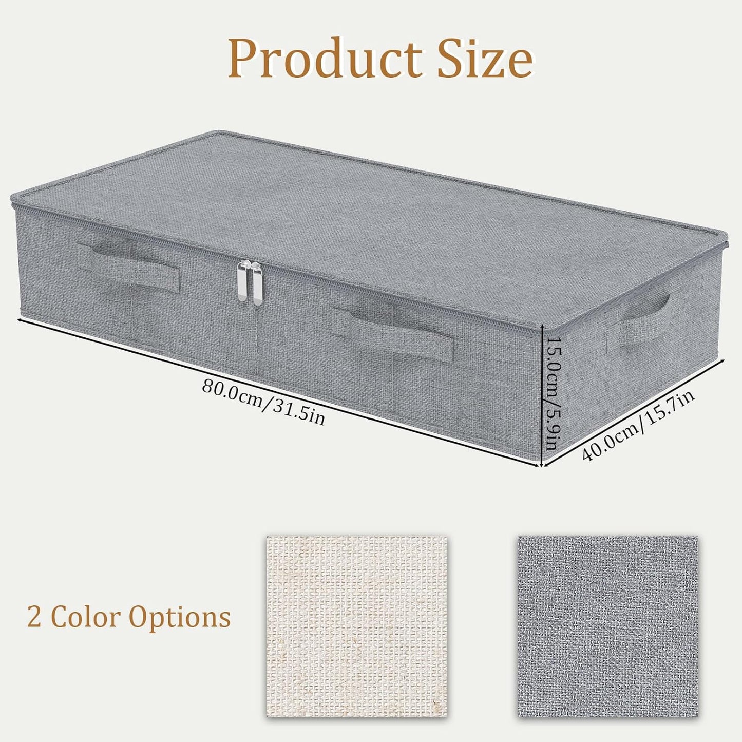 Underbed Storage Bin, Foldable Under Bed Flat Baskets Organizer, Container boxes with Lid for Organizing Clothes, Sheets, Blankets, Comforter, 31.4x15.7x5.9in, Grey, 2 Pack