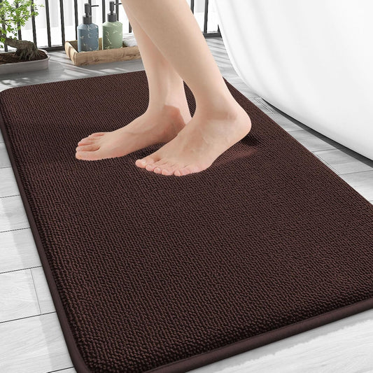 OLANLY Thick Memory Foam Bath Mat Rug 34x21, Extra Soft Absorbent Bathroom Rug, Quick Dry Bath Mats, Non-Slip, Machine Washable Carpet for Bathroom, Tub and Shower, Home Decor Accessories, Brown