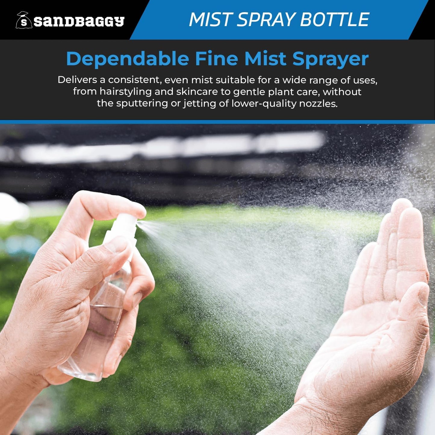 Sandbaggy 2 oz Plastic Spray Bottle | Fine Mist Sprayer | Clear, Transparent, Cylinder Shape | BPA Free (50)