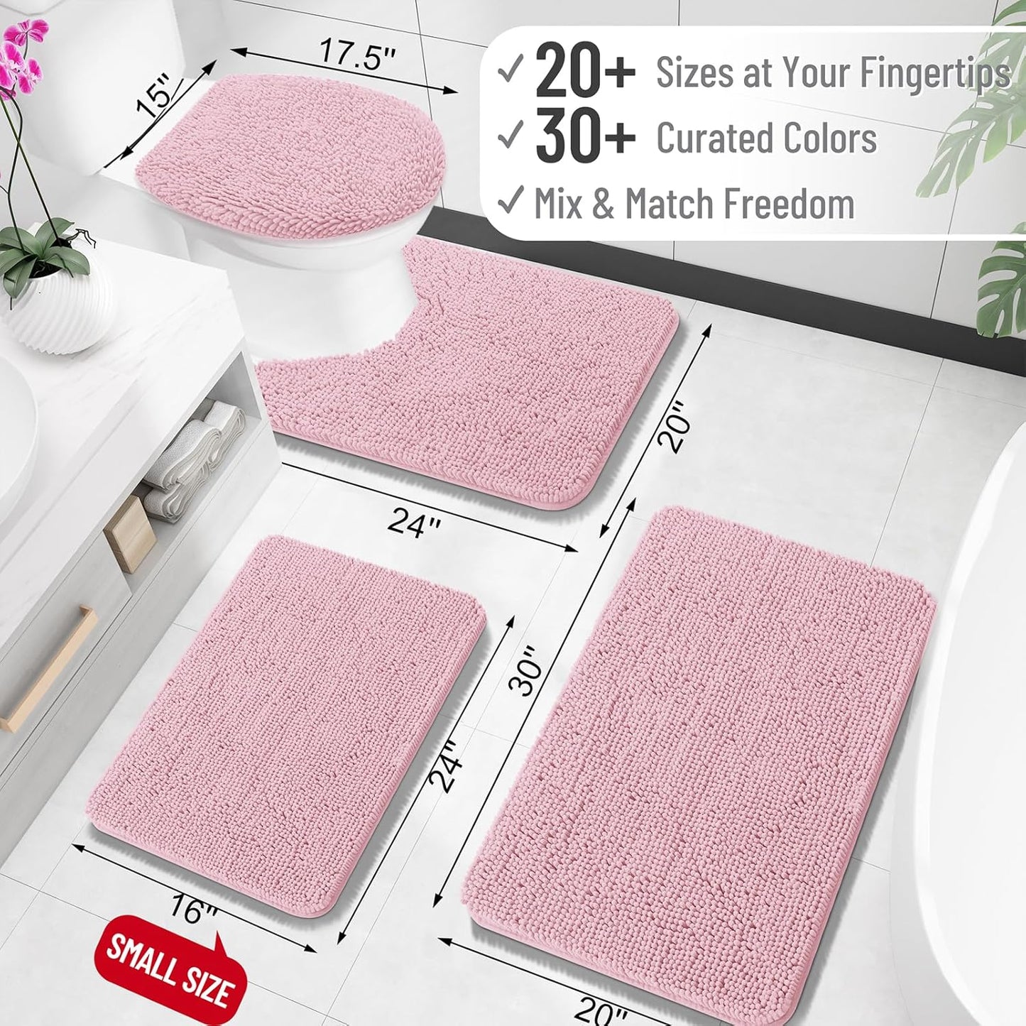 OLANLY Toilet Rugs U-Shaped 24x20, Extra Soft Absorbent Chenille Contour Bathroom Rugs for Toilet, Dry Quickly, Machine Washable, Non-Slip Bath Mat, Dusty Rose