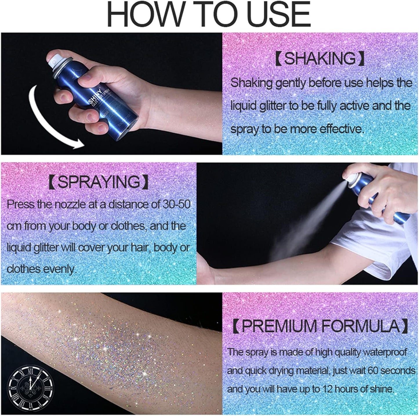 Lezero Body Glitter Spray, Temporary Shiny Hairspray for Face, Hair, Clothing, Long Lasting Quick-Drying Shimmer Mist for St. Patrick's Day, Music Festival Rave, Nightclub Party, Prom, 2oz