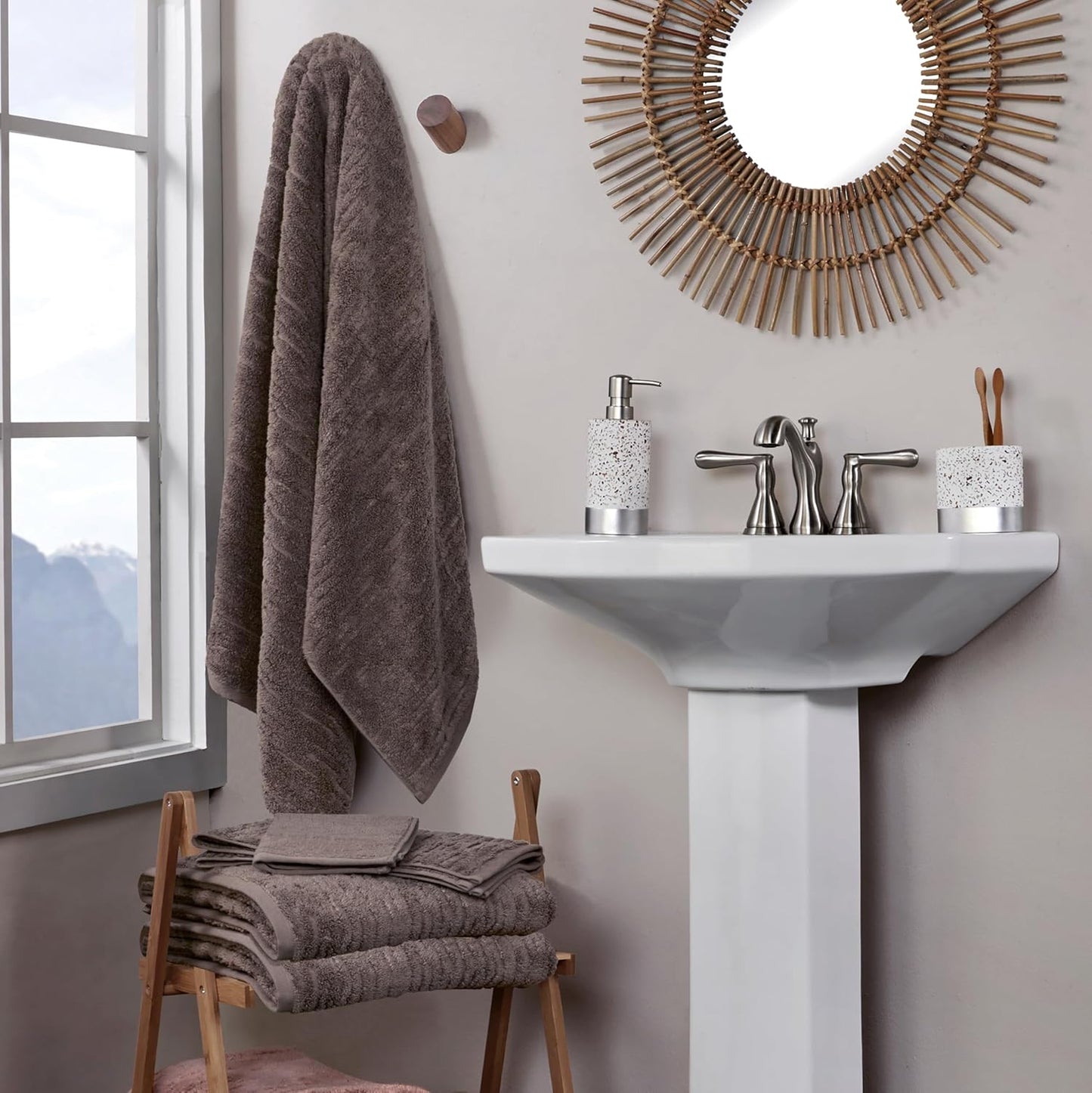 SKL Home CloudSoft Cotton Luxury Hand Towel 2pc Set for Bath/Kitchen/Bar & Gift, Mink Brown