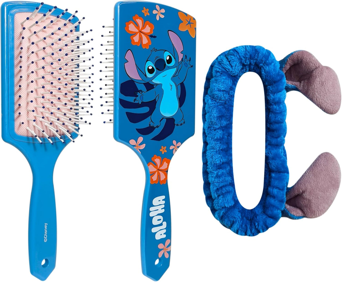 LUV HER Disney Lilo & Stitch Kids Hair Brush & Spa Headband Set for Girls - with Stitch - Fun Grooming Kit for Detangling, Styling & Skincare - Soft & Stretchy One Size, Ages 3+