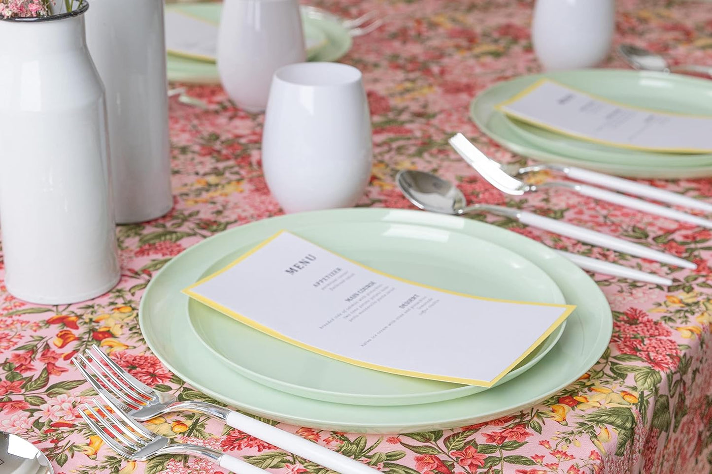 PLASTICPRO [30 Pack 6.3''] Mint Green Plastic Party Plates Edge Collection Premium heavyweight Elegant Disposable Tableware Dishes