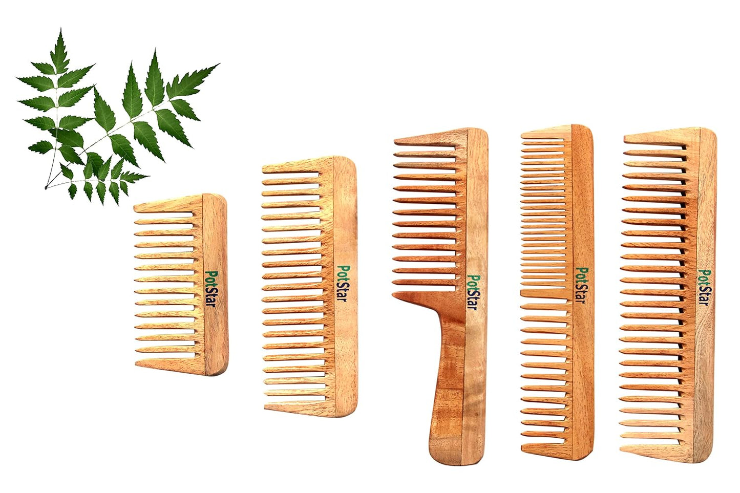 PotStar Hair Comb for All Hair Type, Handcrafted wood Comb for Detangling Hair Comb For Thick, Curly And Wavy Hair, Non-Static and Eco-friendly Made in India, N-Combo 5