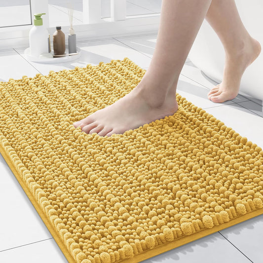 Arotive Luxury Chenille Bathroom Rug Mat, Extra Soft Thick Absorbent Shaggy Bath Rugs, Non-Slip Machine Wash Dry, Plush Bath Mats for Bathroom, Shower and Tub, 30x17, Yellow