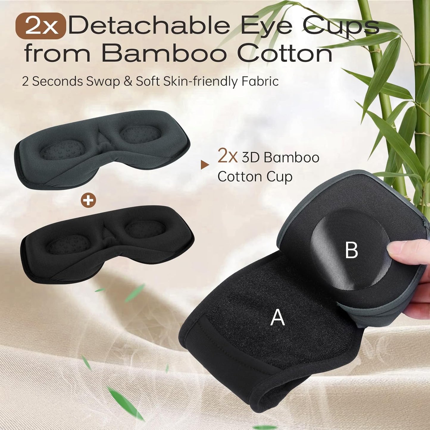 Sleep Eye Mask with Wireless Headphones - 29 Soothing White Noise Sounds, 3D Zero Pressure Bamboo Cotton Eye Maks for Women & Men, Blackout Sleeping Masks for Side Sleeper, Removable Eye Cover (Black)