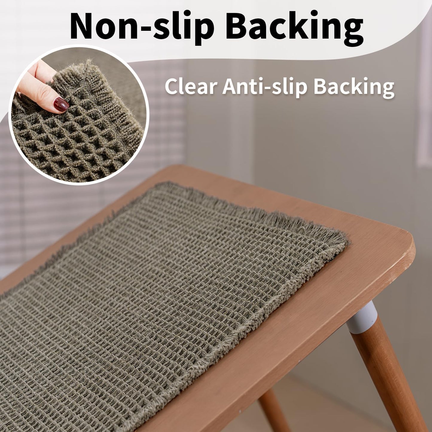 Waffle Bath Mat - Boho Bathroom Rugs Non Slip Washable, Super Absorbent & Quick Dry, Soft Bath Mat Farmhouse Bathroom Decor, 24'' x 36'', Olive Green