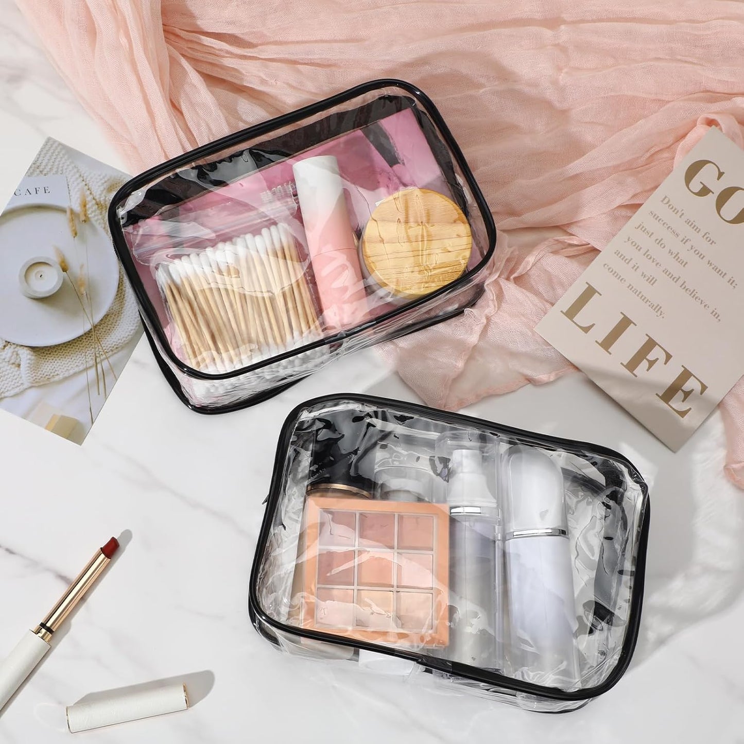 20 Packs Clear Cosmetic Bags Waterproof Zipper Bags – Medium Transparent PVC Travel Makeup & Toiletry Organizer Pouches (7.09 x 2.36 x 4.72 Inches)