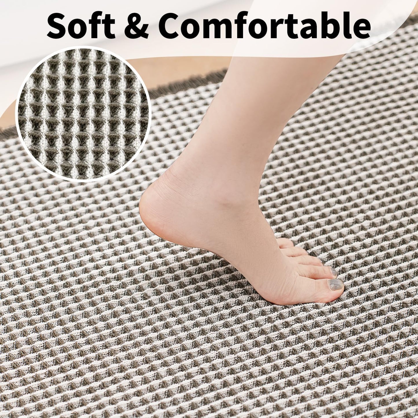 Waffle Bath Mat - Boho Bathroom Rugs Non Slip Washable, Super Absorbent & Quick Dry, Small Bath Mats Farmhouse Bathroom Decor, 18'' x 30'', Olive Green and White