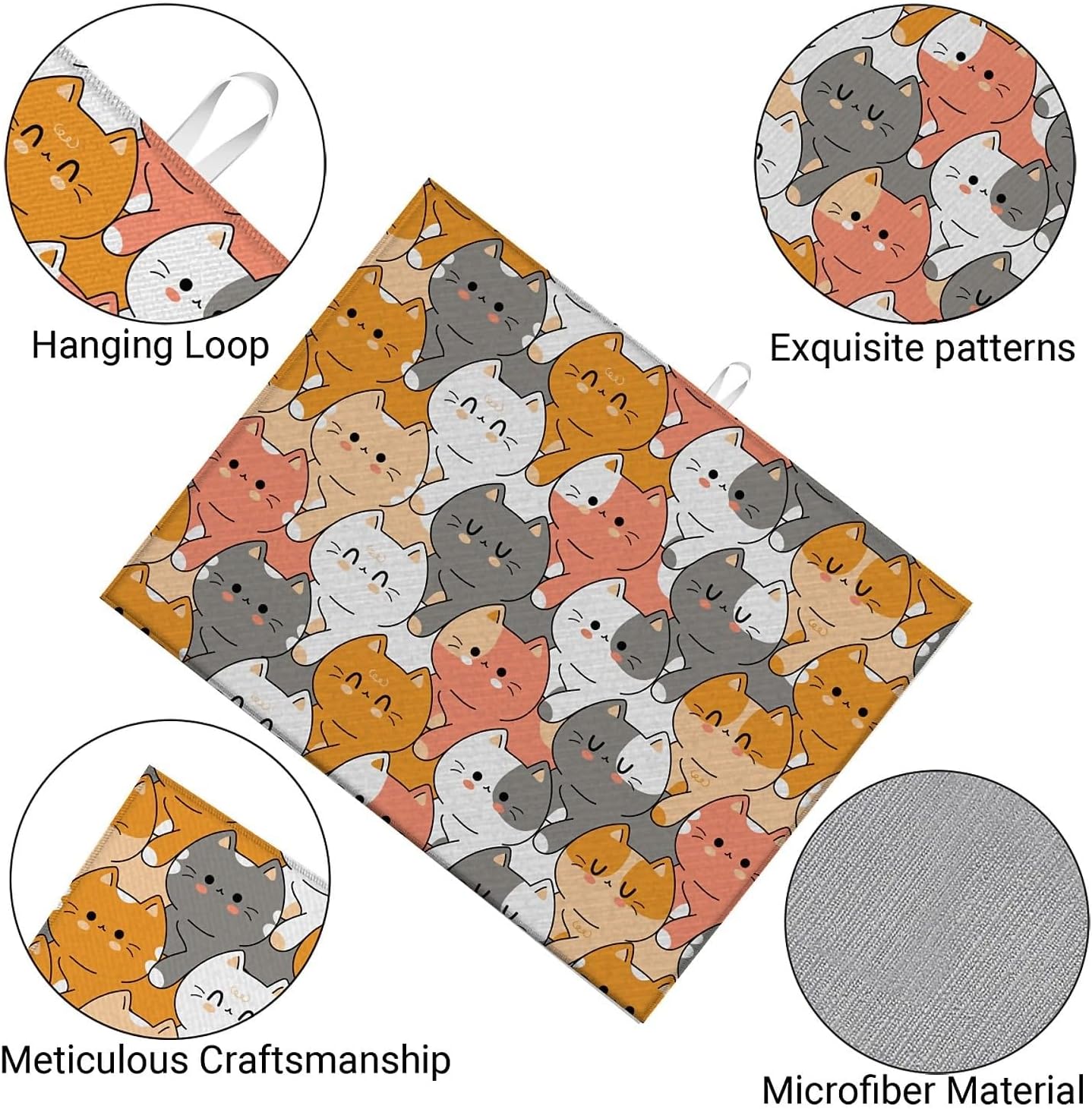 Dish Drying Mat For Kitchen Counter, Cute Cats Animals Microfiber Absorbent Dish Drainer Rack Pad Reusable Large 18x24in Drying Mat