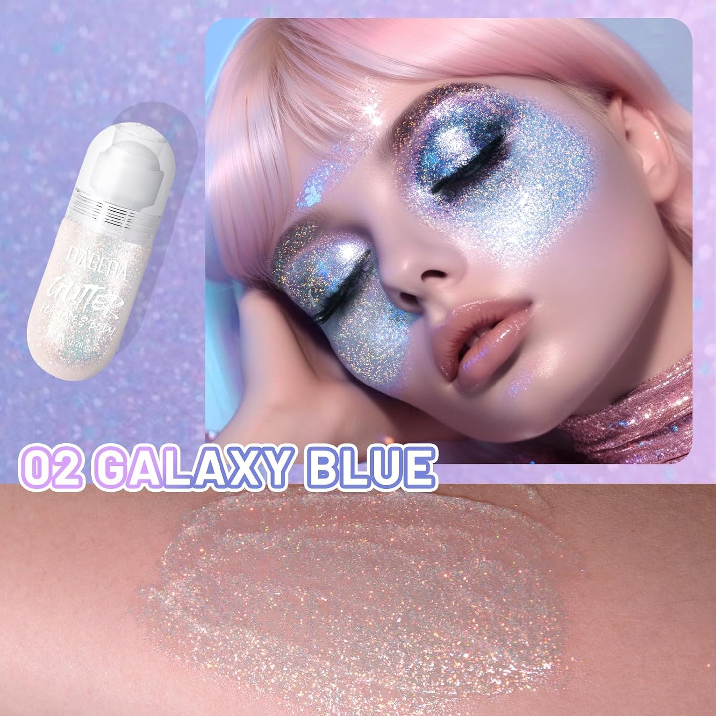 DAGEDA Body Glitter Gel, Roll-on Face Glitter for Mermaid Makeup Festival Rave Accessories, Holographic Hair Glitter Gel,Body Shimmer Halloween Makeup for Rave Party (Galaxy Blue)