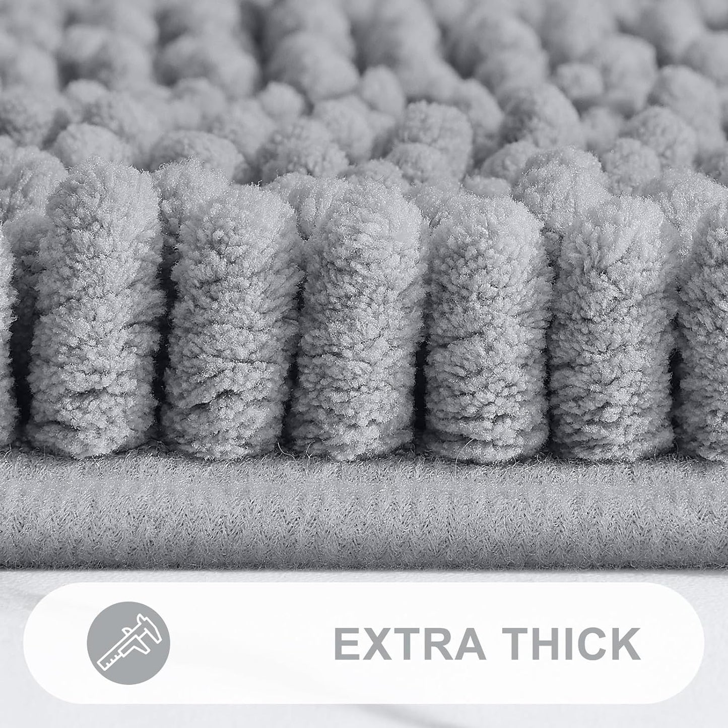 Grandaily Chenille Striped Bathroom Rugs 47x32, Extra Thick and Absorbent Bath Mats, Non-Slip Soft Plush Shaggy Shower Carpet, Machine Wash Dry, Bath Rug for Bathroom, Light Grey