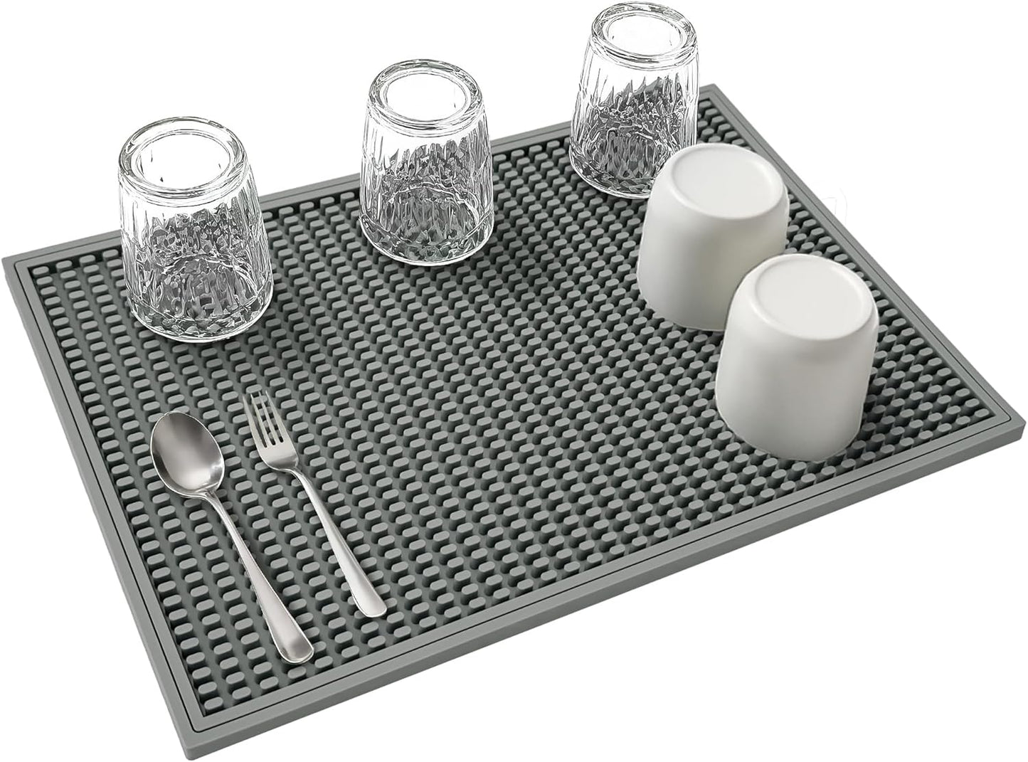 dish drying mat - 18" x 12" Grey silicone drying mat , kitchen counter dish drying mats,rubber dish drying mat, Applies to bar mat、coffee mat
