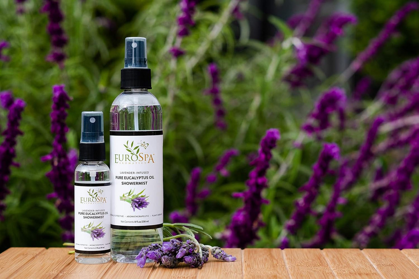 EuroSpa Aromatics Pure Eucalyptus Oil ShowerMist and Steam Room Spray, All-Natural Premium Aromatherapy Essential Oils - Lavender Infused, 8oz, 2 Pack