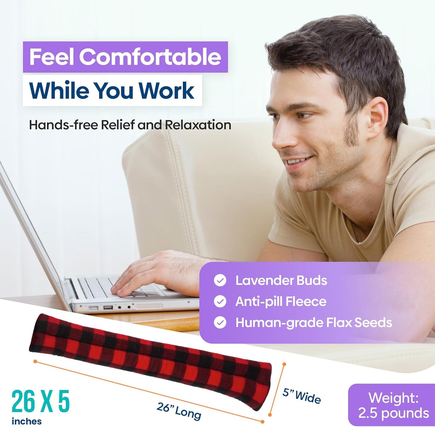 SunnyBay Microwave Heating Pad, Microwavable Heated Neck and Shoulder Wrap, Soothing Weighted Moist Heat or Ice Pack with Flaxseed and Lavender, FSA HSA Approved, 26x5 Inches, 2.5 lbs, Buffalo