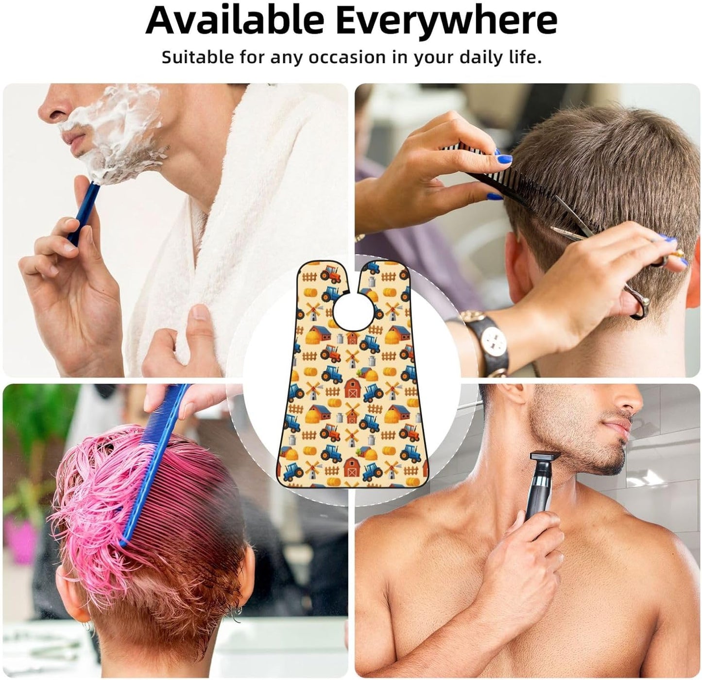 Ultimate Shaving Bib, Beard Trimming Apron with Hair Catcher, Farm Cars Tractor Truck