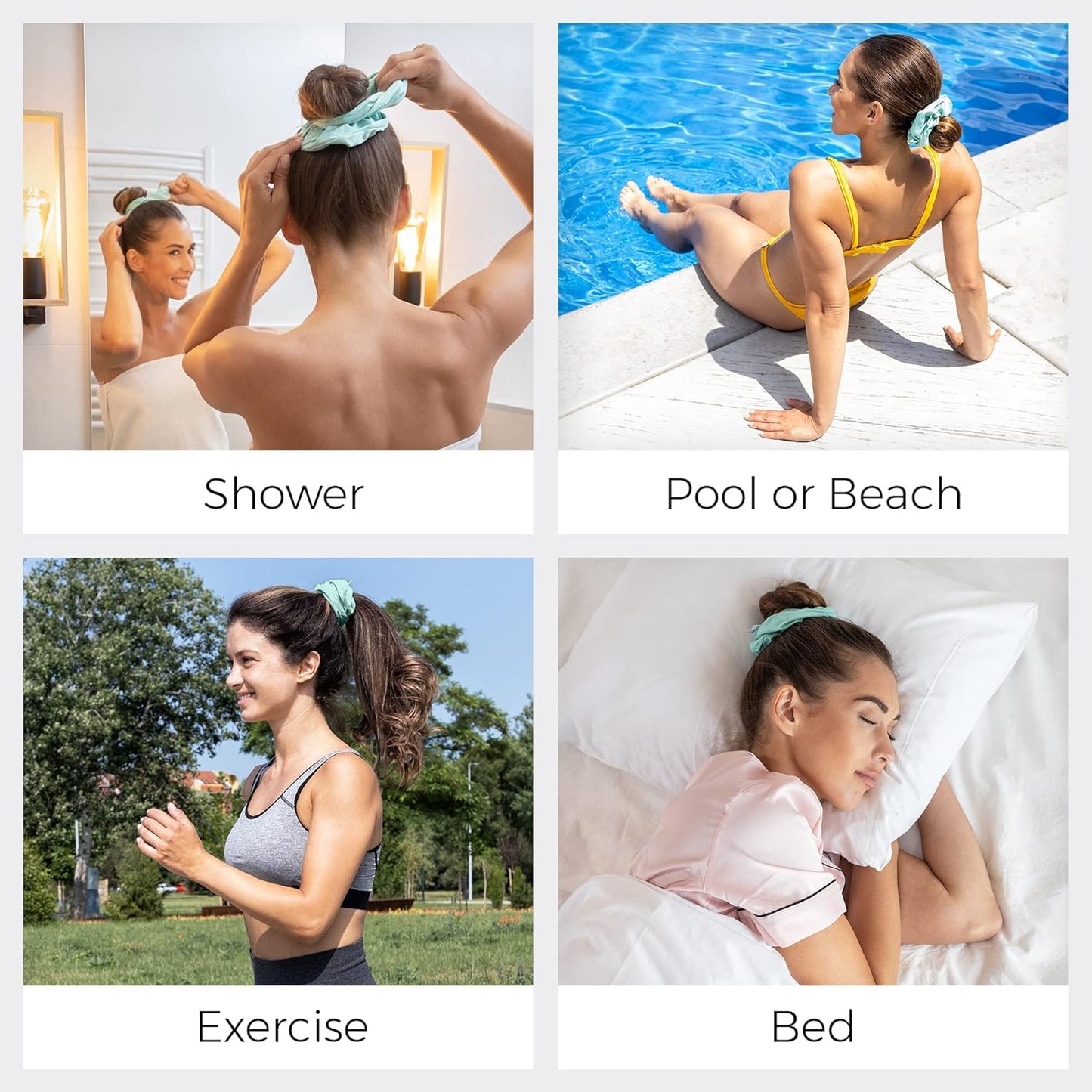 Microfiber Hair Drying Towel Scrunchies - The Perfect Haircare - Anti-Frizz & Silky Smooth - Ponytail/Bun Holder - Quick Drying & Absorbent - for Curly, Wavy, Long & Short Hair (2 Pack) (Aquamarine)