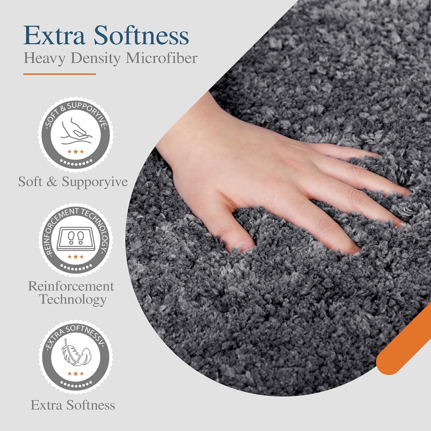 Walensee Dark Grey High Pile Bath Mat, 24" x 60", Extra Soft, Absorbent, Non-Slip, Machine Washable, Luxury Bathroom Rug for Bathroom