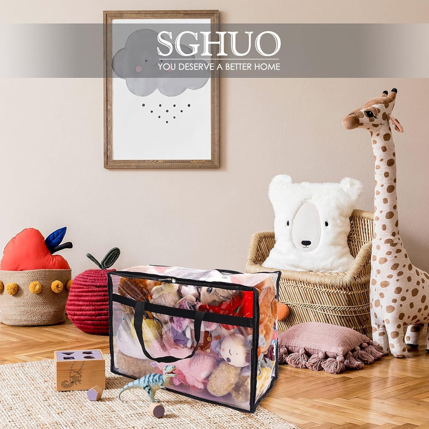 SGHUO Blanket Storage Bags 60L Extra Large Plastic Vinyl Clear Storage Bag for Clothes, Comforter, Bedding, Moving Bags with Zipper and Reinforced Handle (4pcs)