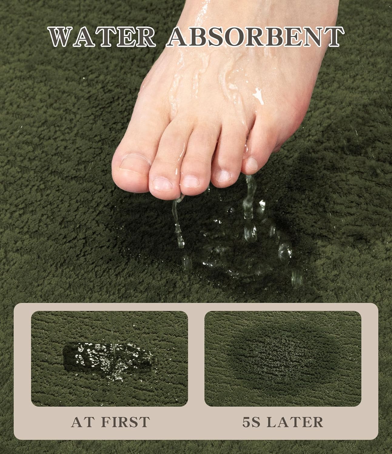 chakme Bathroom Rug Sets 3 Piece, Ultra Thin Bath Mat Quick Dry Bath Mat Set, Absorbent Bath Mat for Bathroom Non Slip Machine Washable, (Dark Green, 3 Piece)