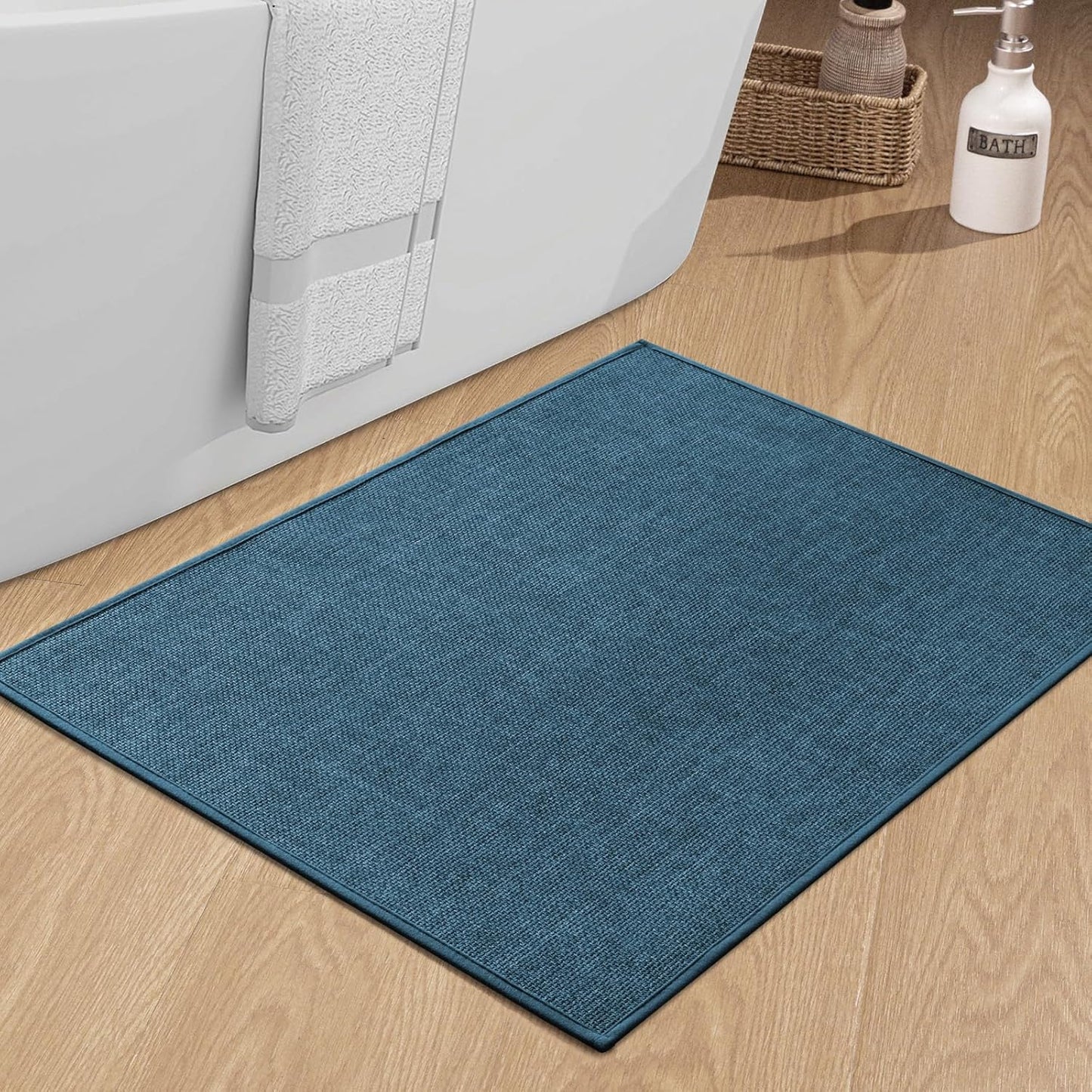 chakme Bathroom Rugs Mat 36x24, Ultra Thin Non Slip Bath Mat Large Quick Dry Absorbent Bath Mat for Bathroom, (Dark Blue, 36"x24")