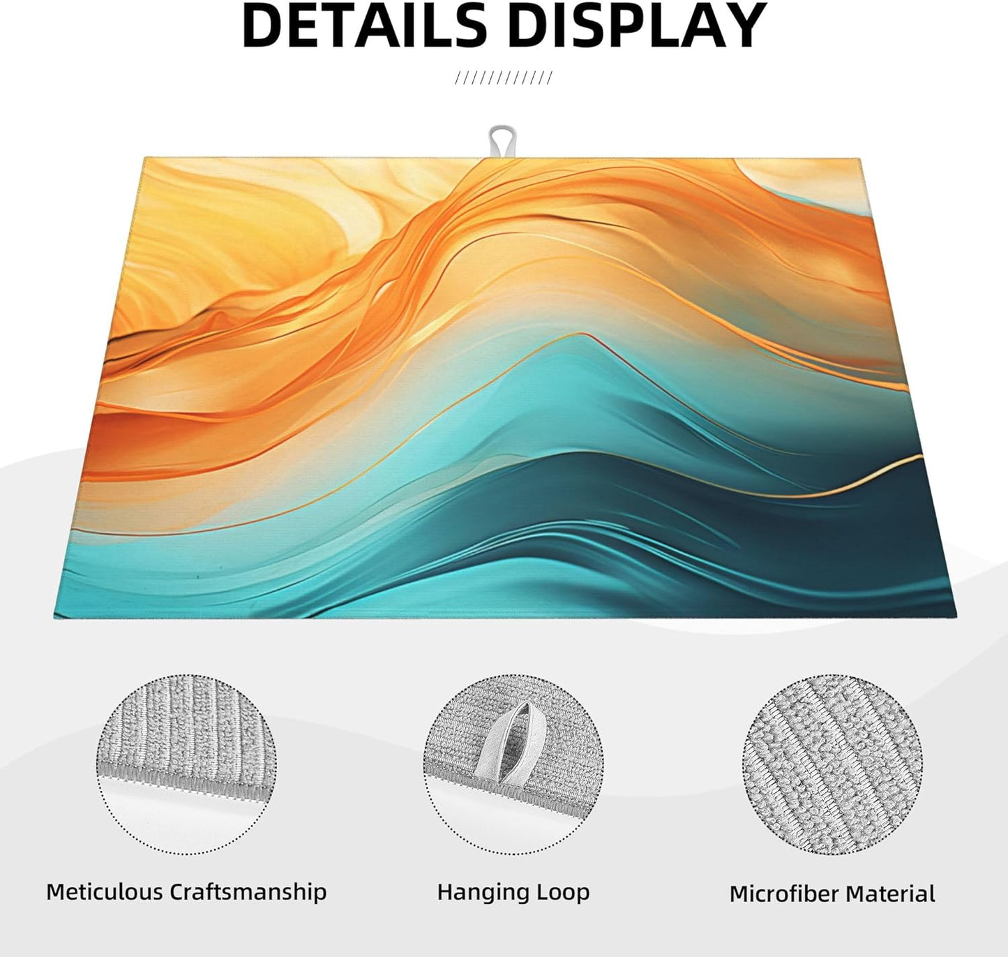 Orange Teal Marble Dish Drying Mat for Kitchen Decor Modern Dish Drainer Rack Mats Washable Absorbent Reversible Microfiber Drying Pad Kitchen Accessories 18"x24"