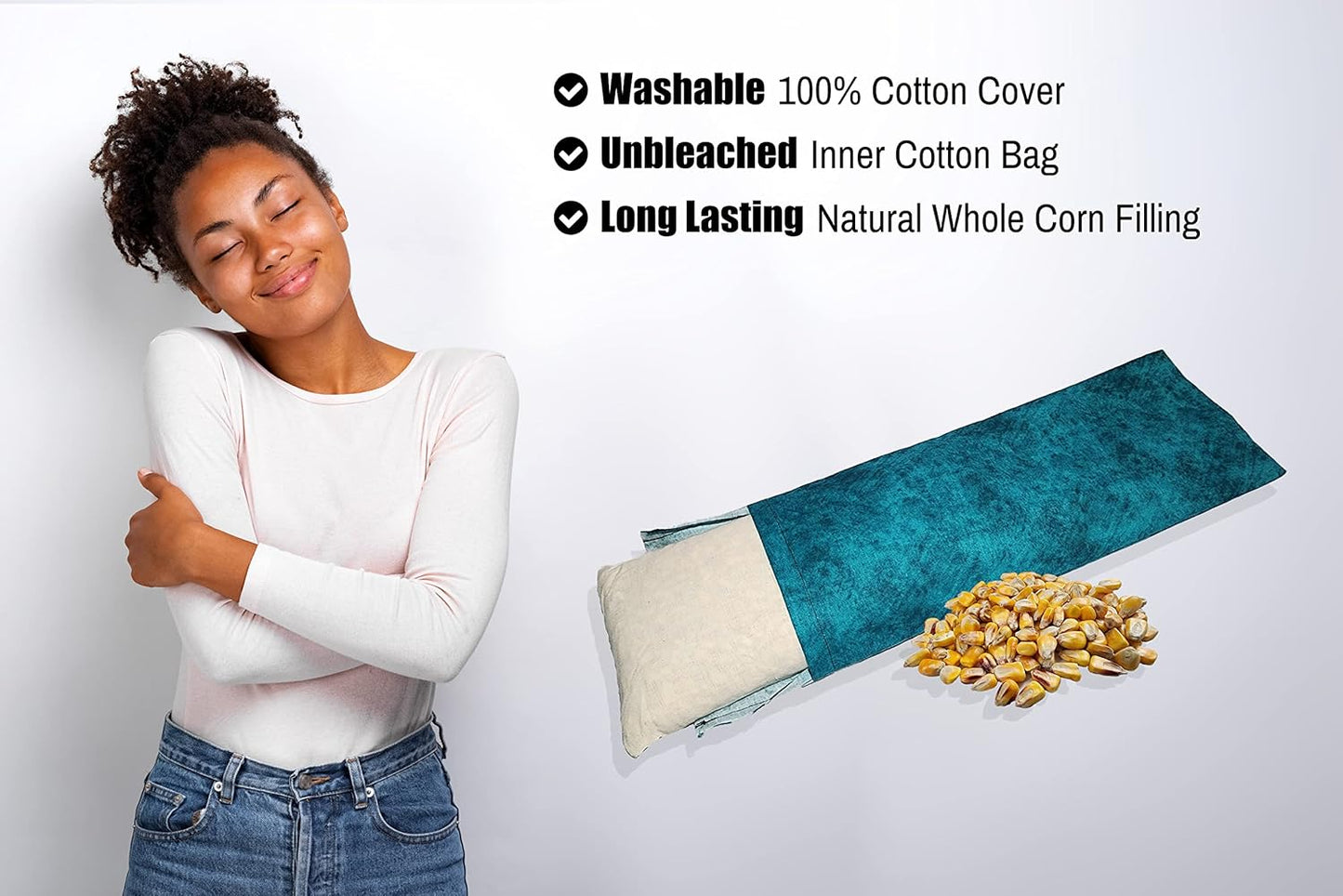 Microwavable Corn Filled Heating Pad and Cold Pack/Washable 100% Cotton Cover (Etched - Dark Jade, 5.25in W x 17.25in L)