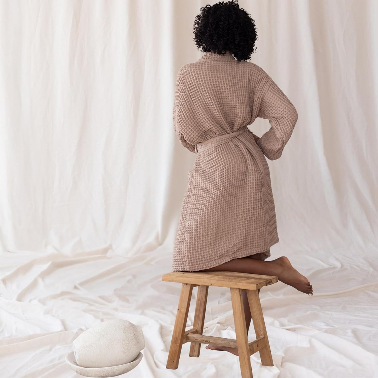 Womens Kimono Waffle Robe - Lightweight 100% Turkish Cotton Housecoat for All-Day Lounging - Bathrobe for Shower