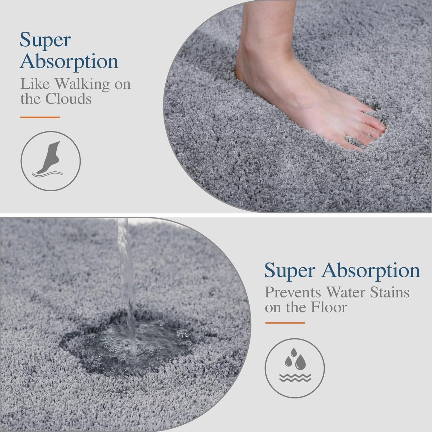 Walensee Bathroom Rug, Non Slip Bath Mat (16 x 24, Grey) Water Absorbent Soft Microfiber Shaggy Mat Machine Washable, Thick Plush Rugs for Shower